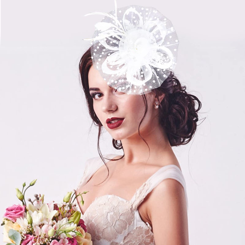 Stegosaurus Fascinators for Women, Tea Party Hats for Women Women's Fascinator HeadbandHair Clip for Wedding Cocktail White - Image 3
