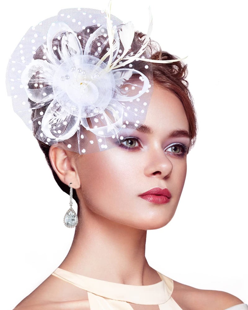 Stegosaurus Fascinators for Women, Tea Party Hats for Women Women's Fascinator HeadbandHair Clip for Wedding Cocktail White - Image 1