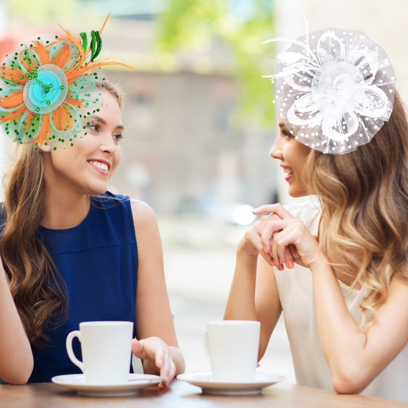 Stegosaurus Fascinators for Women, Tea Party Hats for Women Women's Fascinator HeadbandHair Clip for Wedding Cocktail White - Image 4