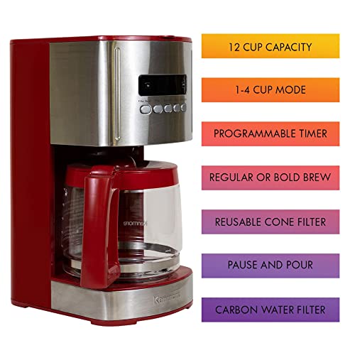 Kenmore كينمور 40707 ماكينة قهوة قابلة للبرمجة سعة 12 كوب باللون الأحمر - Image 3