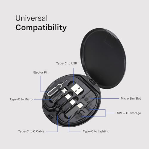 HUMBLE Mini Multi-Functional Fast Charging Data Cable Set for Apple, Android, Type C Charging with Retrieve Card Pin,Round Storage Box,Compact and Portable USB Data Cable Storage Box-Black - Image 4