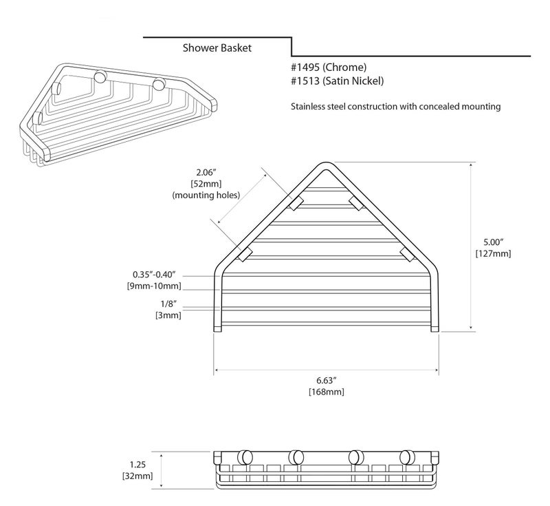 Gatco 1513 7-Inch Length Shower or Tub Corner Basket, Satin Nickel - Image 2