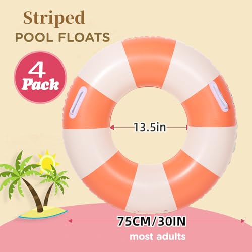 Yuokwer 30 inch Inflatable Pool Floats for Adults 2 Pack Striped Floaties Pool Tubes Swim Rings Inflatable Pool Float for Swimming Pool Party Lake Beach Adults Blue - Image 3