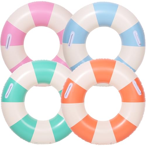 Yuokwer 30 inch Inflatable Pool Floats for Adults 2 Pack Striped Floaties Pool Tubes Swim Rings Inflatable Pool Float for Swimming Pool Party Lake Beach Adults Blue - Image 1