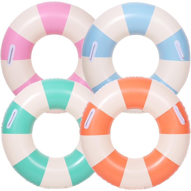 Yuokwer 30 inch Inflatable Pool Floats for Adults 2 Pack Striped Floaties Pool Tubes Swim Rings Inflatable Pool Float for Swimming Pool Party Lake Beach Adults Blue - Image 2