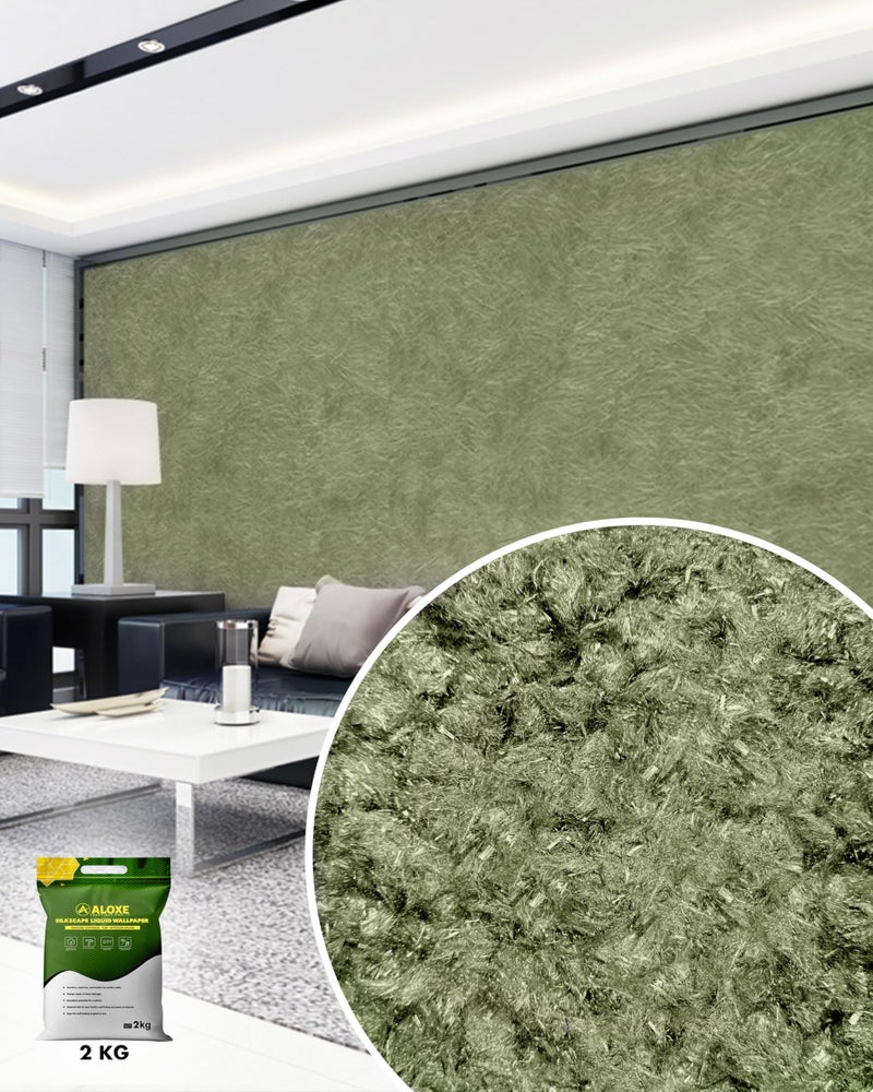 ALOXE Liquid Wallpaper for Walls Décor (2kg) | Easy to Apply Plant Based Eco Friendly Wall Décor with 110sqft Coverage New Age Seam Less Finish Decorative Wall Covering (ArtLine-B-056-Matte Green) - Image 1