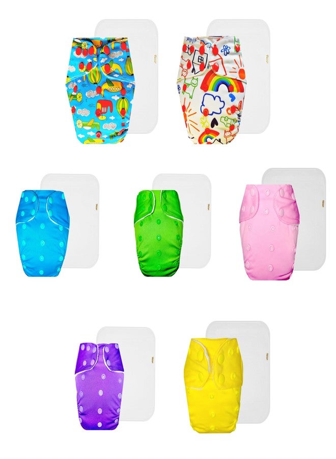 Dumbledo Premium Cloth Diaper with Cotton Insert (Pack of 7) | Hypoallergenic | Breathable | Adjustable Snaps | Perfect for Indian Summers | 3 Months - 3 Years | Unisex Baby - Image 1
