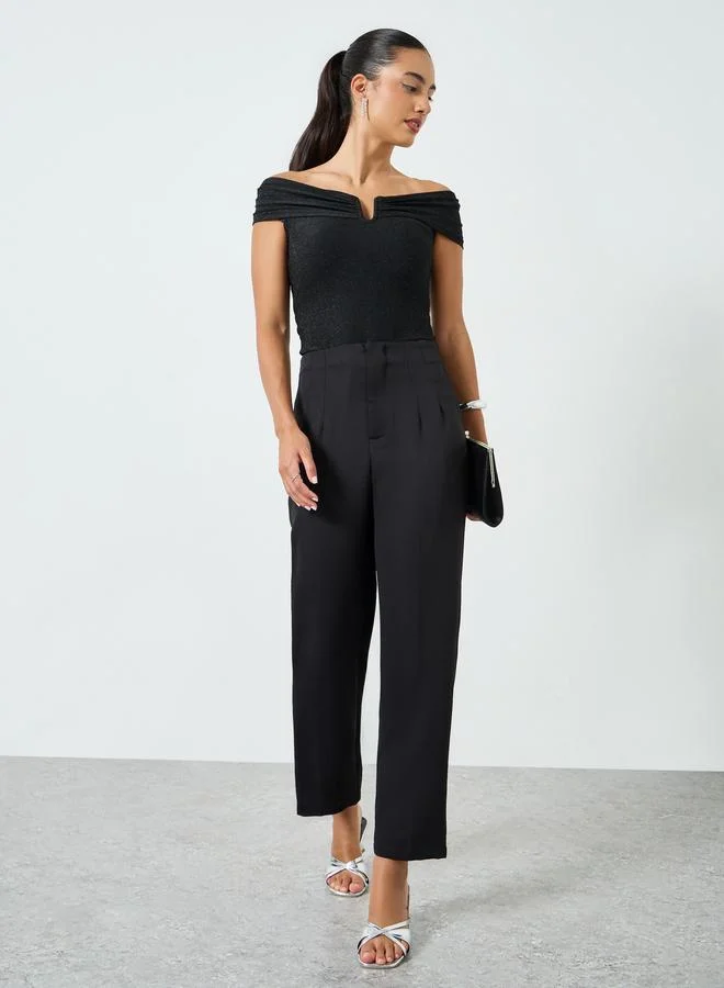 تايك تو بنطال أسود خصر عالي وقصة ضيقة