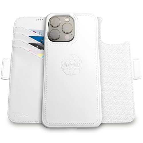 Dreem Wallet Case for iPhone 16 Pro Max Revolutionary VertHor Phone Stand Magnetic Detachable Vegan Leather Flip Cover RFID Blocking Card Holder MagSafeFit Gift Box Fibonacci White - Image 1