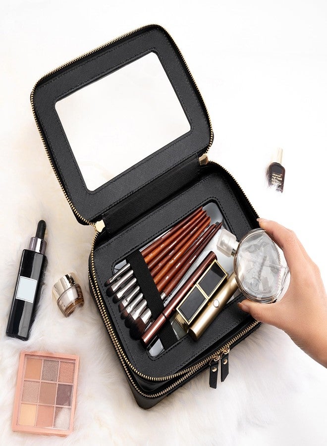 Aveniee Clear Makeup Bags, Double Layer Cosmetic Bags with Separate Brush Compartment, Large Travel Toiletry Bag Cosmetic Case, Travel Accessories Organizer for Women(2 Layers, Black) - Image 3