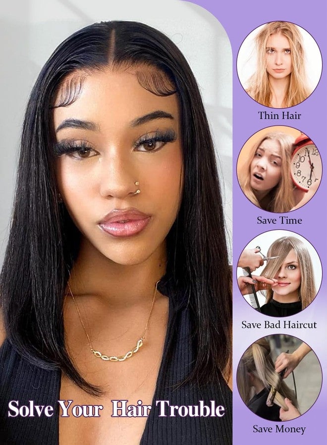 Nostalgia NOSTLAGIA Glueless Wigs Pre Plucked Pre Cut for Beginners Synthetic Lace Front Wigs for Women,Black Wig for Women 14 Inch Short Bob Lace Hairline Middle Part for Daily Party 3 Seconds to Wear - Image 5