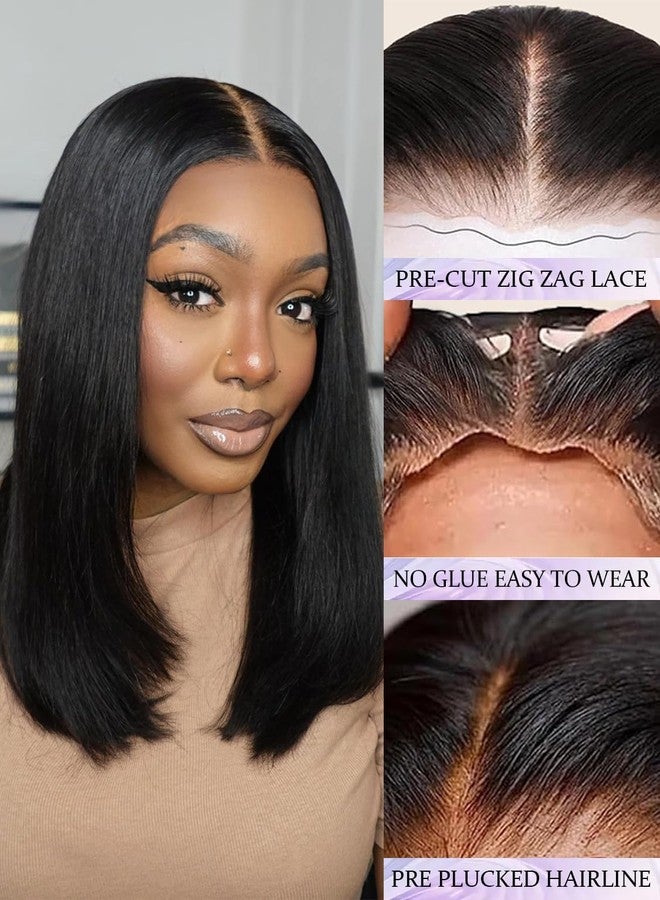 Nostalgia NOSTLAGIA Glueless Wigs Pre Plucked Pre Cut for Beginners Synthetic Lace Front Wigs for Women,Black Wig for Women 14 Inch Short Bob Lace Hairline Middle Part for Daily Party 3 Seconds to Wear - Image 2