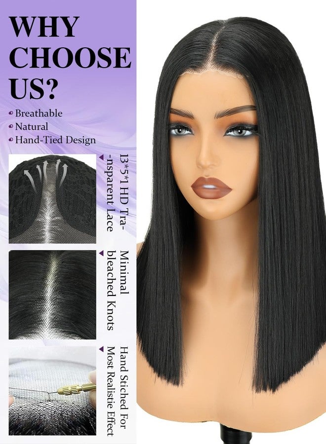 Nostalgia NOSTLAGIA Glueless Wigs Pre Plucked Pre Cut for Beginners Synthetic Lace Front Wigs for Women,Black Wig for Women 14 Inch Short Bob Lace Hairline Middle Part for Daily Party 3 Seconds to Wear - Image 3