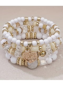 Home Clearance Sale 4pcs Bohemian Style Multi-Layer Vintage Mixed Color Beaded Bracelet Set with Heart Charm, Alloy Fashion Jewelry for Women, Suitable for Daily Wear and Gifting, All-Season Accessory  - Image 1