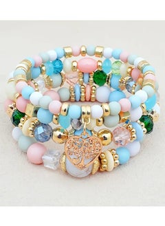 Home Clearance Sale 4pcs Bohemian Style Multi-Layer Vintage Mixed Color Beaded Bracelet Set with Heart Charm, Alloy Fashion Jewelry for Women, Suitable for Daily Wear and Gifting, All-Season Accessory  - Image 2