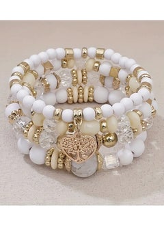 Home Clearance Sale 4pcs Bohemian Style Multi-Layer Vintage Mixed Color Beaded Bracelet Set with Heart Charm, Alloy Fashion Jewelry for Women, Suitable for Daily Wear and Gifting, All-Season Accessory  - Image 3