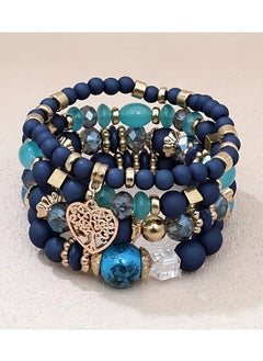 Home Clearance Sale 4pcs Bohemian Style Multi-Layer Vintage Mixed Color Beaded Bracelet Set with Heart Charm, Alloy Fashion Jewelry for Women, Suitable for Daily Wear and Gifting, All-Season Accessory  - Image 4