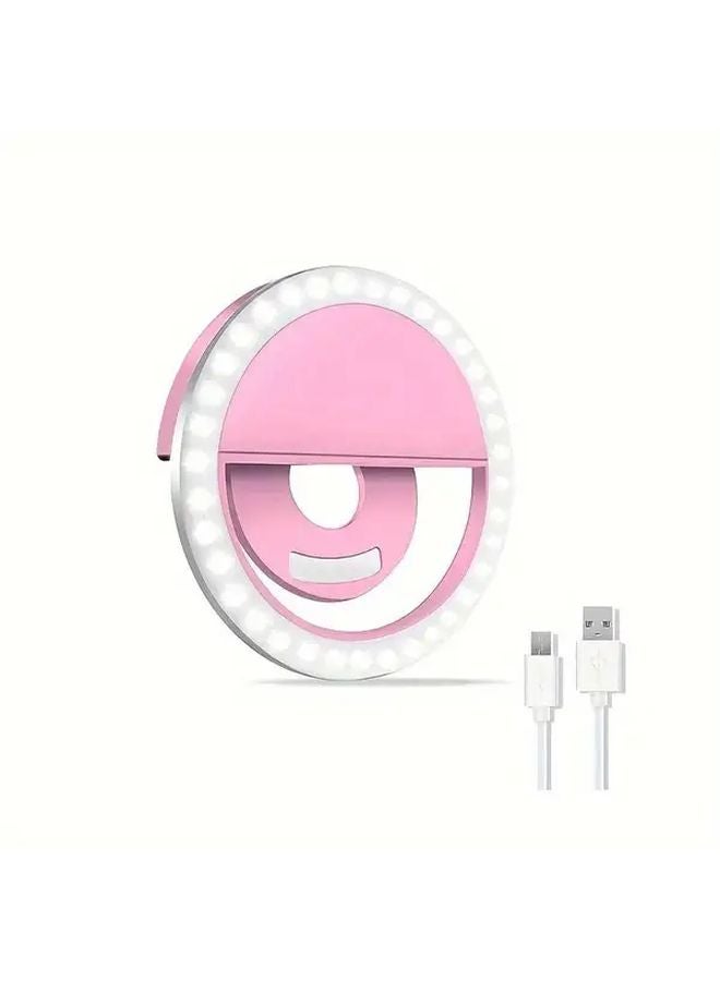 Pink Rechargeable LED Ring Light For Selfies Live Streaming Dual Power Mode USB Battery - Image 1