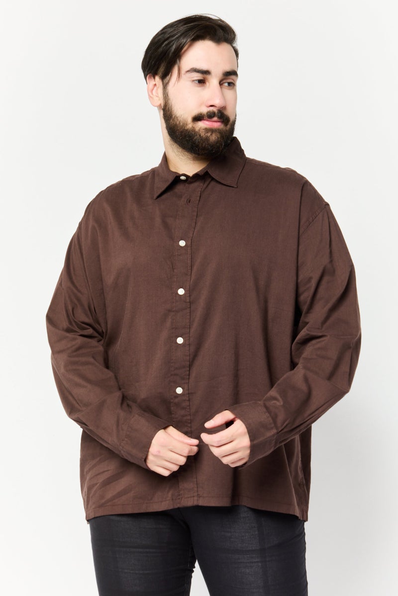 Jack Jones Men Regular Fit Solid Long Sleeve Casual Shirt, Dark Brown  - Image 1