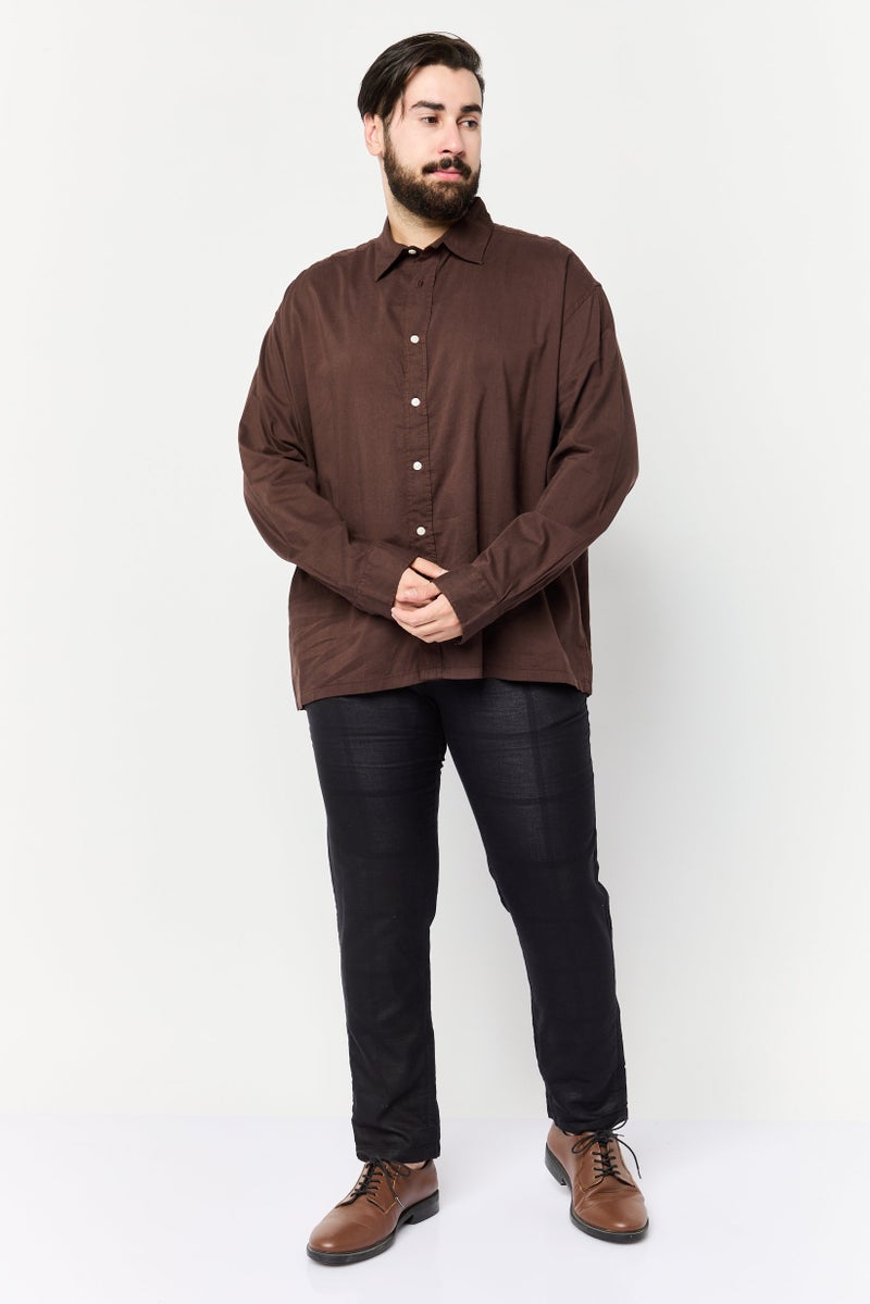 Jack Jones Men Regular Fit Solid Long Sleeve Casual Shirt, Dark Brown  - Image 3