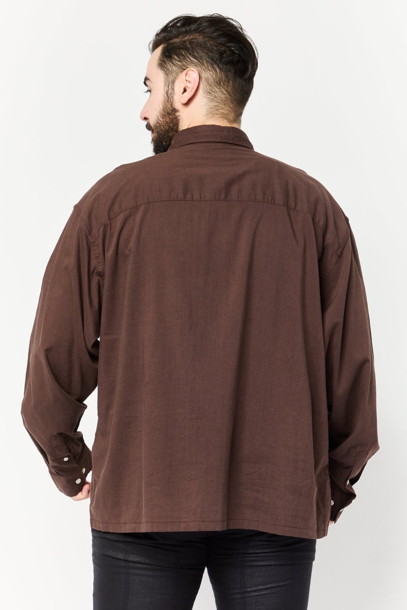 Jack Jones Men Regular Fit Solid Long Sleeve Casual Shirt, Dark Brown  - Image 2