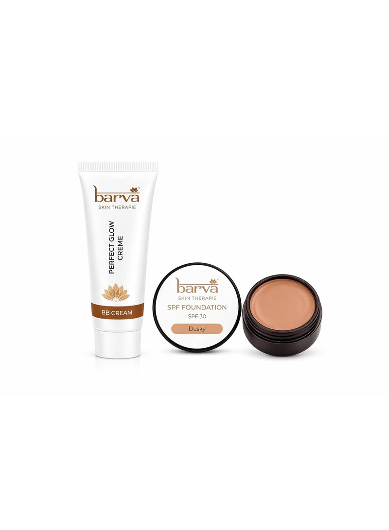 Barva Perfect Glow BB Cream 10ml + SPF 30 Dusky Foundation Combo | Lightweight, Long Lasting, Natural Finish Face Makeup | Pack of 2 - Image 1