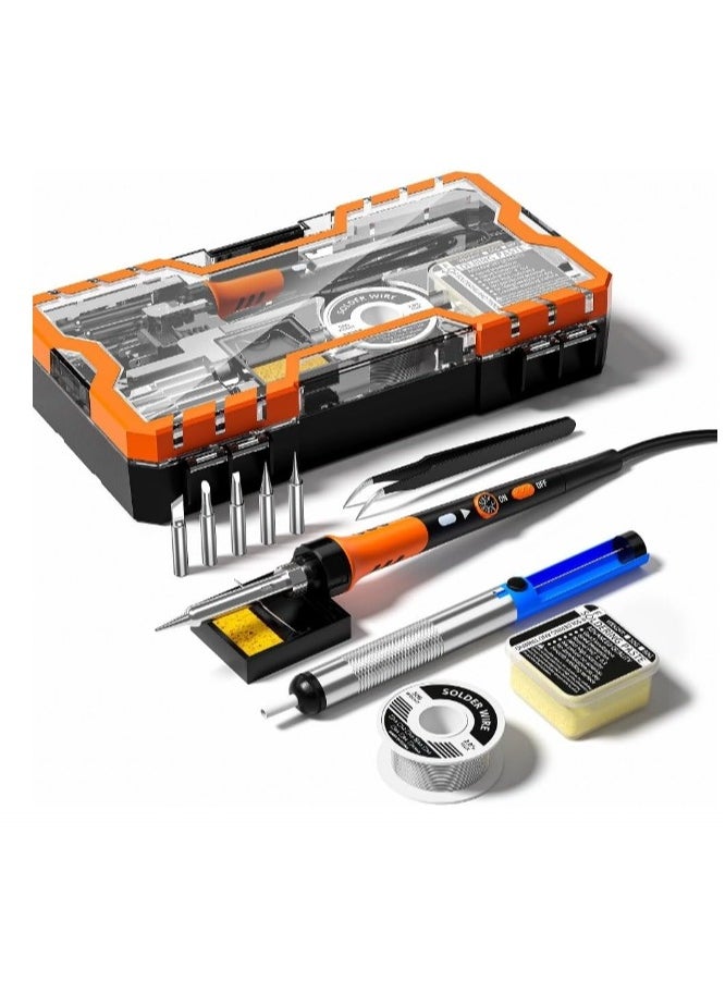 Generic - Soldering Iron Premium Kit, 60W Soldering Gun with Ceramic Heater, 12-in-1 Soldering Tool, Adjustable Temperature 200 to 450°C, Includes Soldering Iron Tip, Solder Wire, Pump and Paste - Image 1