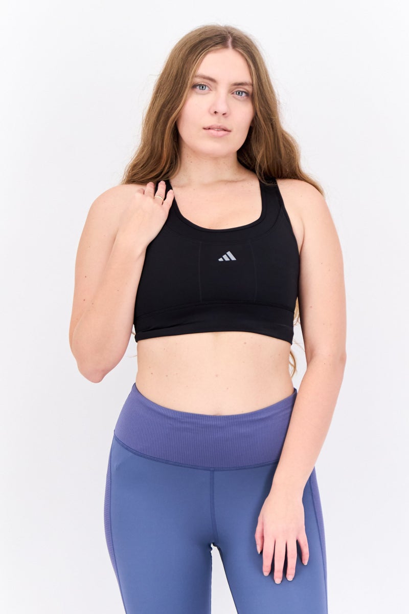 Adidas سوتيان رياضي مبطن للنساء بشعار العلامة التجارية، أسود - Image 1