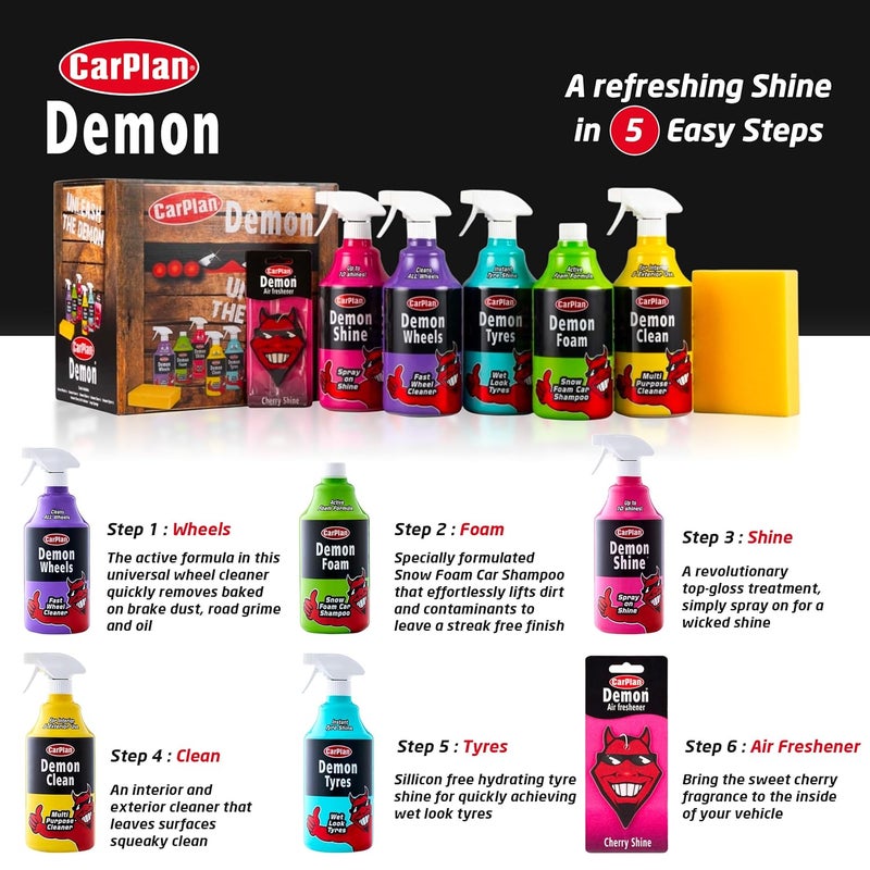 CarPlan Demon 7pc Car Care Gift Pack - Includes Shine, Wheels, Foam, Tyres & More - Image 4