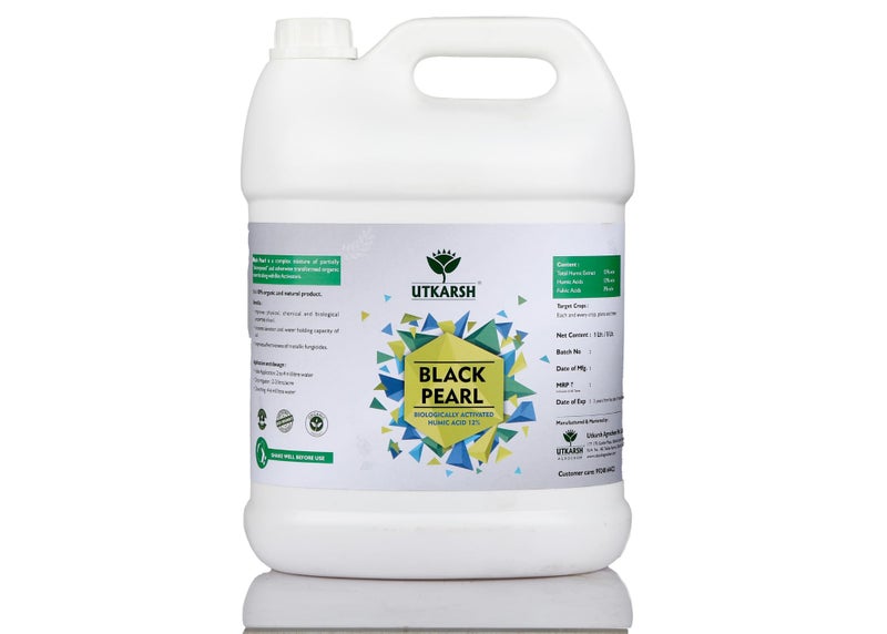 Utkarsh Black Pearl - L (Biologically Activated Liquid Humic Acid 12% & 3% Fulvic Acid), Promotes Plants Growth, Stronger Roots, Improves Flowering & Fruiting, Biostimulant (5 Liter; Pack of 1) - Image 1