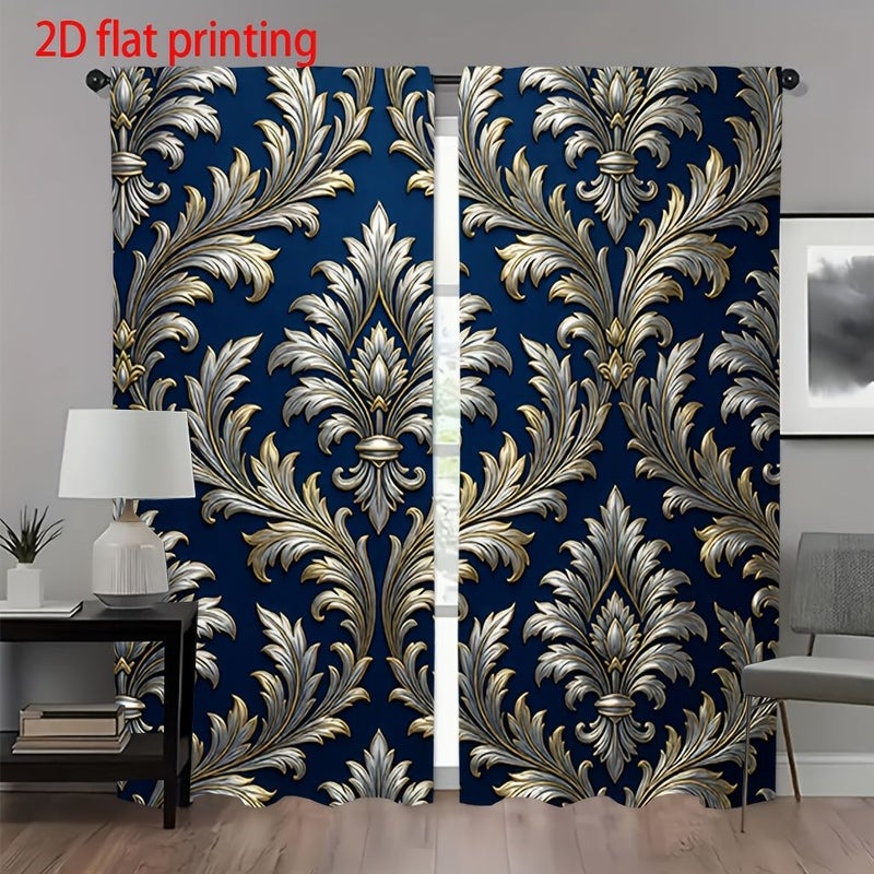 2pcs European Floral Print Curtains 39 37 X 102 36 Inch Soft Light Privacy Protection Rod Pocket Design For Living Room Kitchen Bedroom Study Balcony Hotel Apartment Home Decor - Image 2