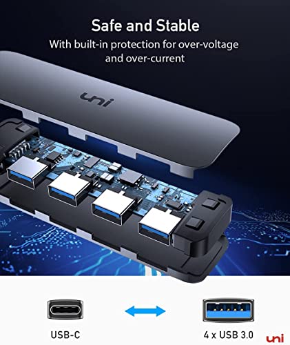 uni USB C to USB Hub 4 Ports, Aluminum USB Type C to USB Adapter with 4 USB 3.0 Ports, Thunderbolt 3 to Multiport USB 3.0 Hub Adapter for MacBook Pro/Air 2020/2019, iPad Pro, Dell, Chromebook and more - Image 5
