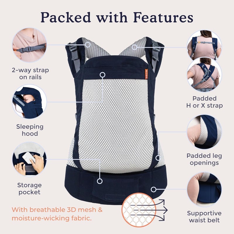 Beco Toddler Carrier - Breathable 3D Mesh Front-Carry & Backpack Style Carrier with Tall Supportive Back and Ergonomic Extra-Wide Seat for Children from 18months (20-60 lbs) - Navy - Image 3