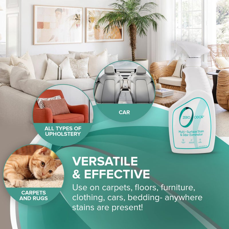 Zero Odor - Multi-Surface Stain Remover & Odor Eliminator - Remove Stains and Odor Patented Molecular Technology Best for Carpet, Rug, Linens, Furniture, Floors, 16oz - Image 4