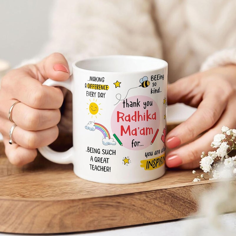 Visibee Thank You Teacher Personalised Name Mug Best Teacher Gift Gift for School Teacher by Students Ceramic 325ml Coffee Mug FPM715 - Image 4