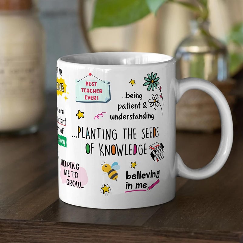 Visibee Thank You Teacher Personalised Name Mug Best Teacher Gift Gift for School Teacher by Students Ceramic 325ml Coffee Mug FPM715 - Image 3