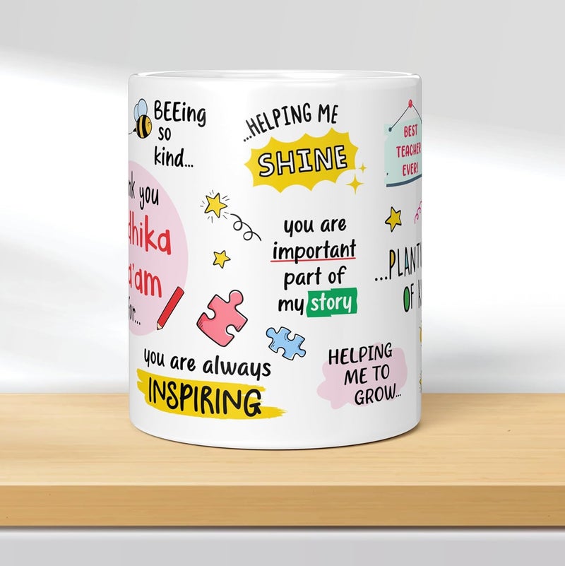 Visibee Thank You Teacher Personalised Name Mug Best Teacher Gift Gift for School Teacher by Students Ceramic 325ml Coffee Mug FPM715 - Image 2