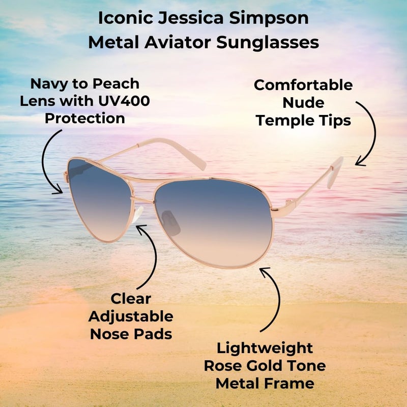 Jessica Simpson Women's J106 Iconic Metal Aviator Pilot Sunglasses with UV400 Protection - Glamorous Lightweight Sunglasses for Women, 60mm Lens - Image 2