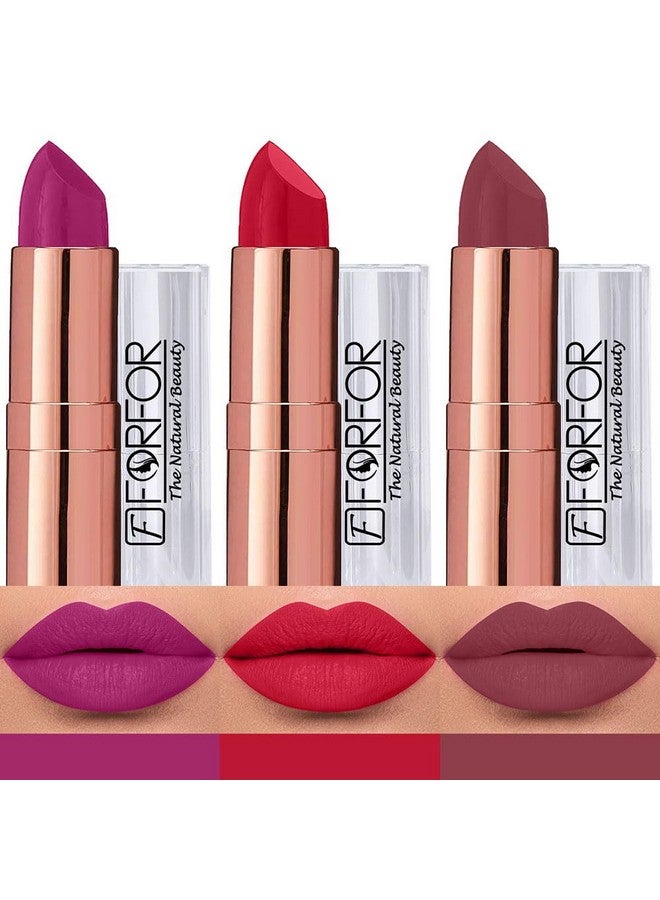FORFOR Antique Velvet Matte Texture Smooth Finish Lipstick Gift set combo pack 3 for Women Enriched Shea Butter, Vitamin- E & Jojoba oil - Image 1
