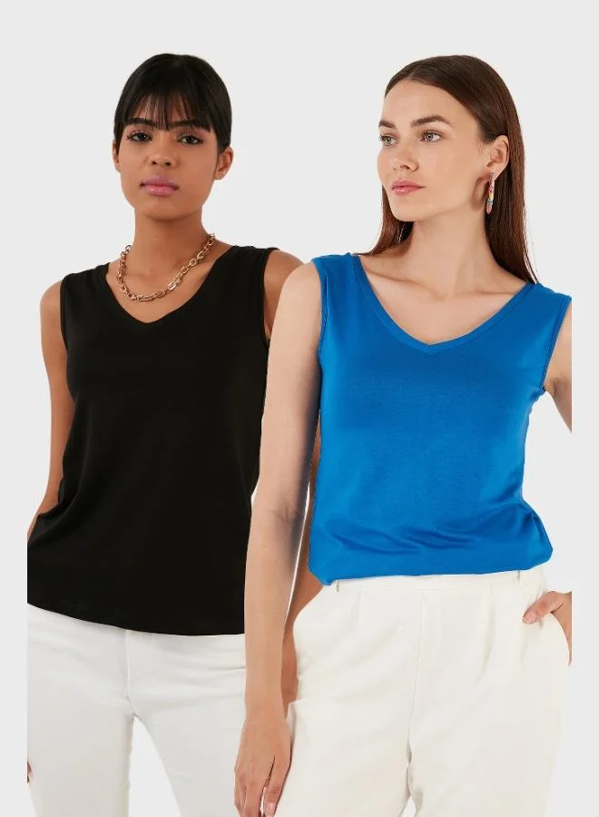 Lela Lela Slim Fit V-Neck Thick Strap 2-Pack Blouse Women's Blouse 5864384S2