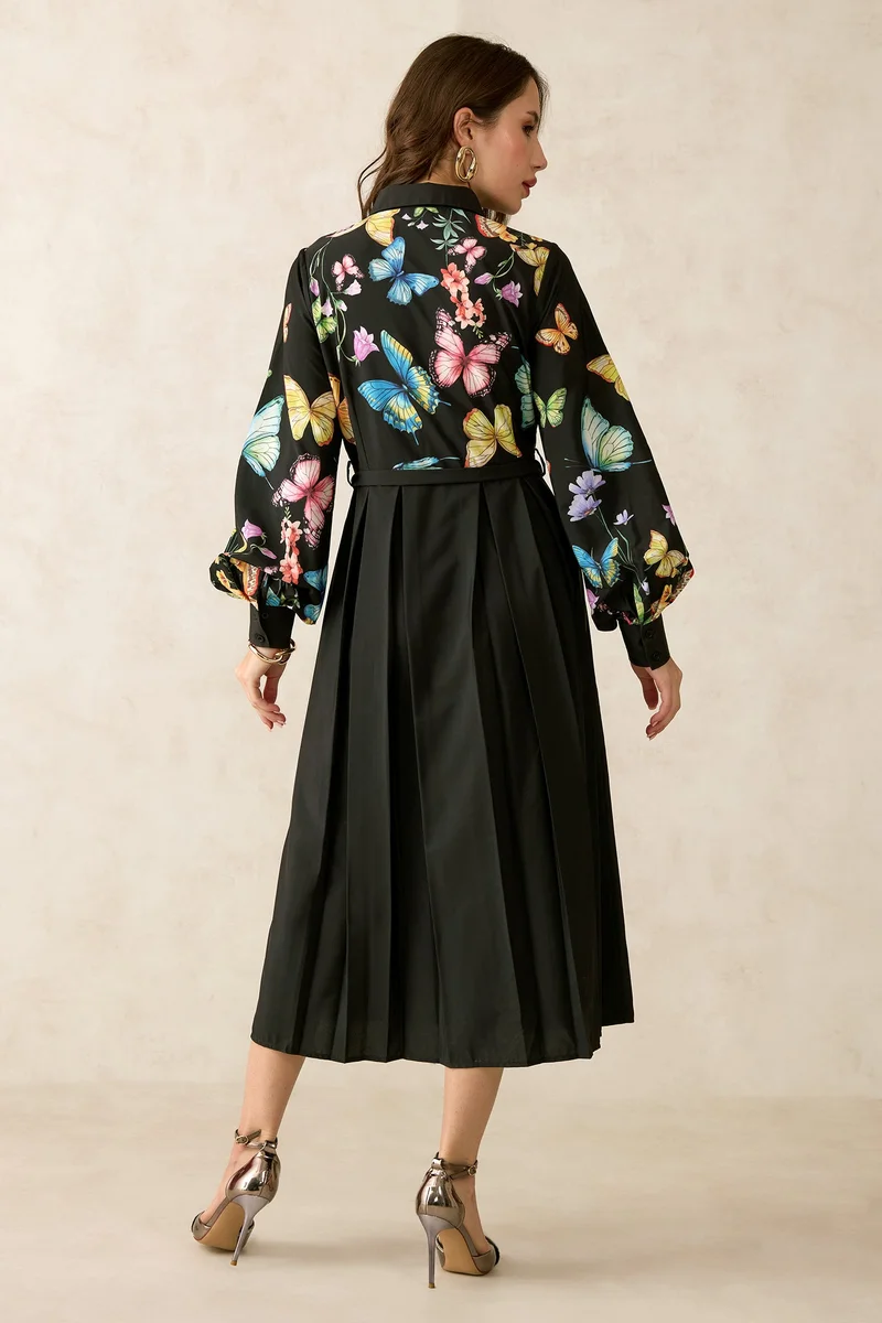 Virgio  Floral Satin Printed Belted Midi Dress for Women for Women | Best Price UAE