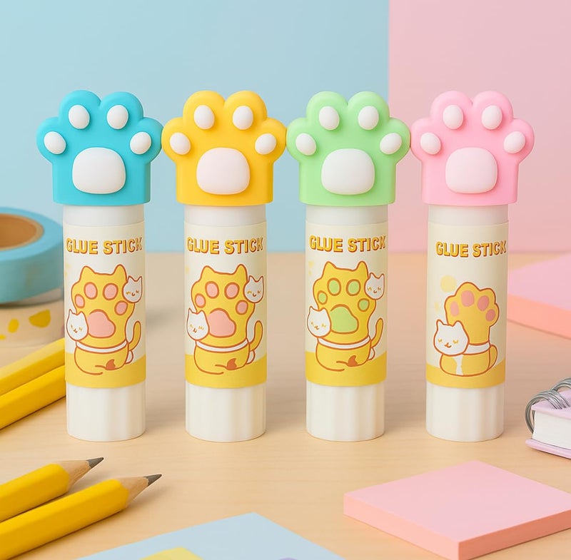 Tresneria Cute Glue Stick Set for Kids – Panda, Unicorn, Hamburger, Astronaut & Cat Paw Designs (Cat Paw Glue Stick) - Image 5