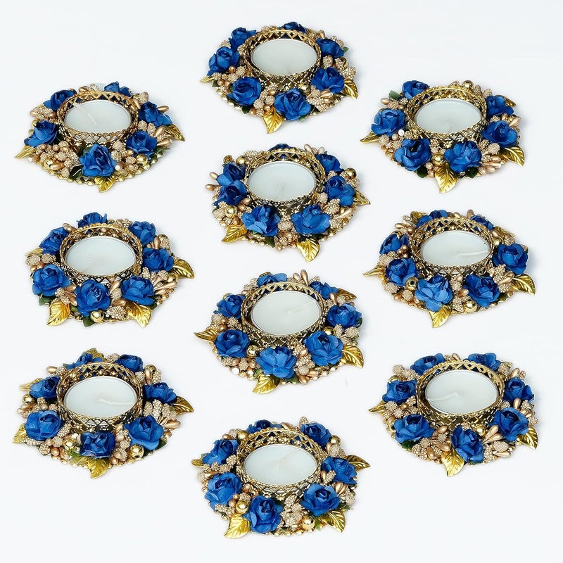 Sanvatsar Home Decorative Diya SetCorporate GiftPlastic Table Diya Diwali Gift DiyaDeepak Candles New Year Gift Christmas Gifts Home Decoration Light Diya Set of 10 Darkblue Color