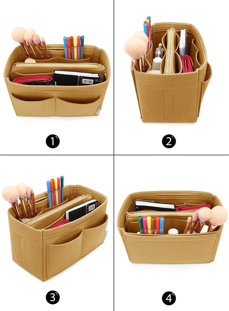 LEXSION Felt Purse Bag Organizer Insert with zipper Bag Tote Shaper Fit Speedy Neverful PM MM 8021 Ligth brown M - Image 4