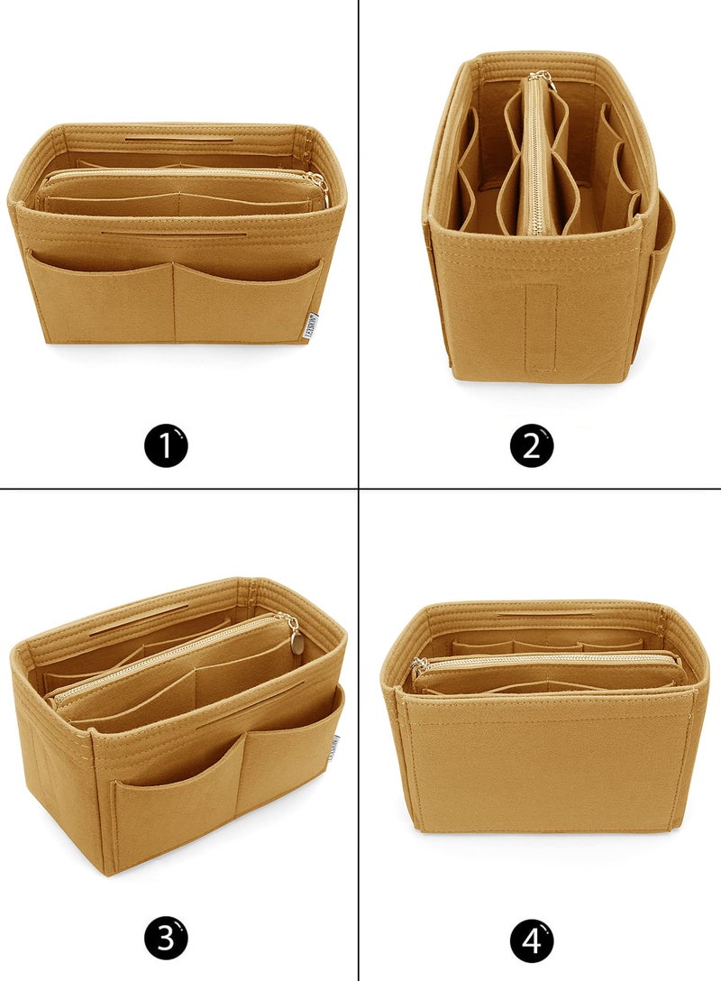 LEXSION Felt Purse Bag Organizer Insert with zipper Bag Tote Shaper Fit Speedy Neverful PM MM 8021 Ligth brown M - Image 3