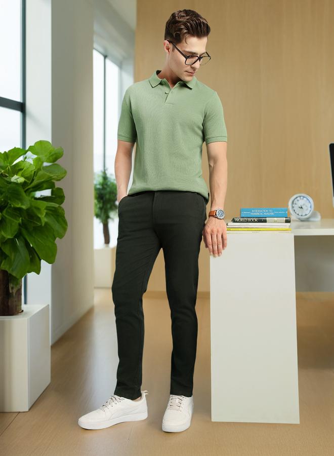 Dennis Lingo Men's Olive Green 100% Cotton Solid Pattern Chinos Straight Fit Trouser  - Image 1