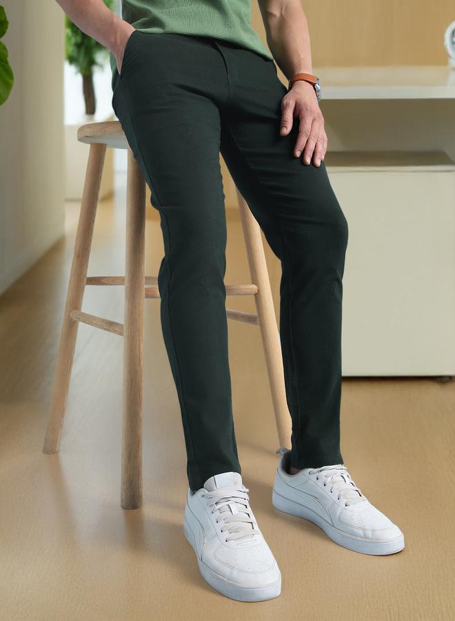 Dennis Lingo Men's Olive Green 100% Cotton Solid Pattern Chinos Straight Fit Trouser  - Image 2