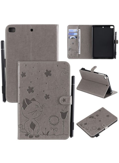 Case Cover For iPad mini 5 / 4 / 3 / 2 / 1 Cat Bee Embossing Pattern Horizontal Flip Leather Case with Holder & Card Slots & Wallet & Pen Slot & Wake-up / Sleep Function Grey