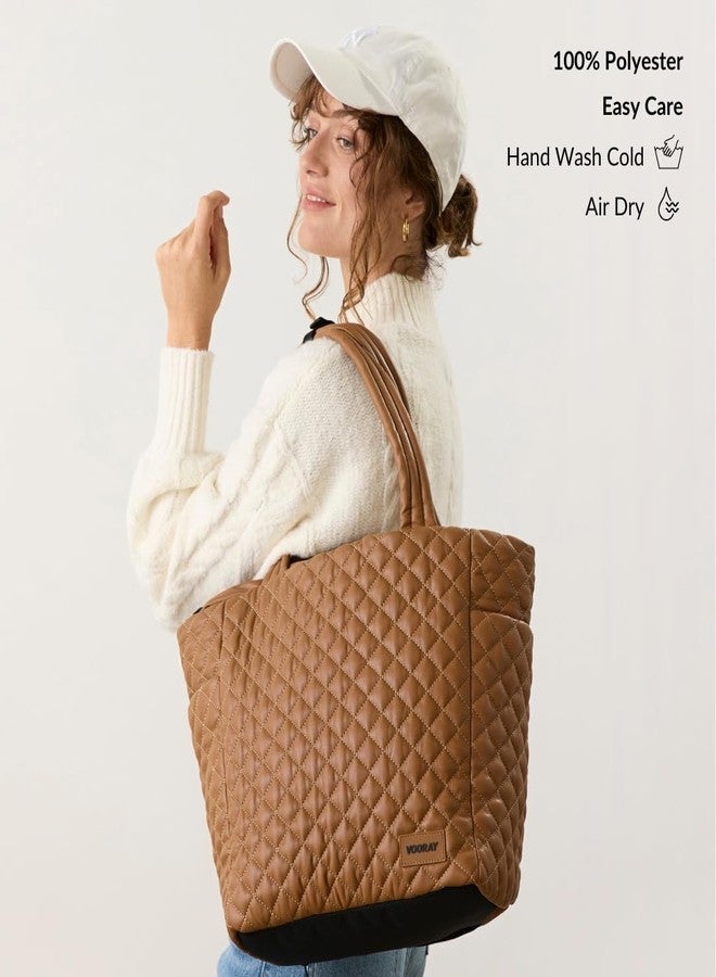 VOORAY 18L Naomi Lightweight Travel Tote Bag, Quilted Tan - Everyday Tote for Women, Weekender, and Shoulder Hospital Bag - Image 2