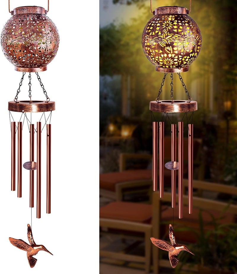 YHmall Wind Chimes for Outside 38" Hummingbird Solar Wind Chimes Outdoor Gifts for Mom Hanging Solar Lantern, Garden Decor for Patio Yard, Christmas Windchimes Outdoors Gifts for Women Grandma - Image 1